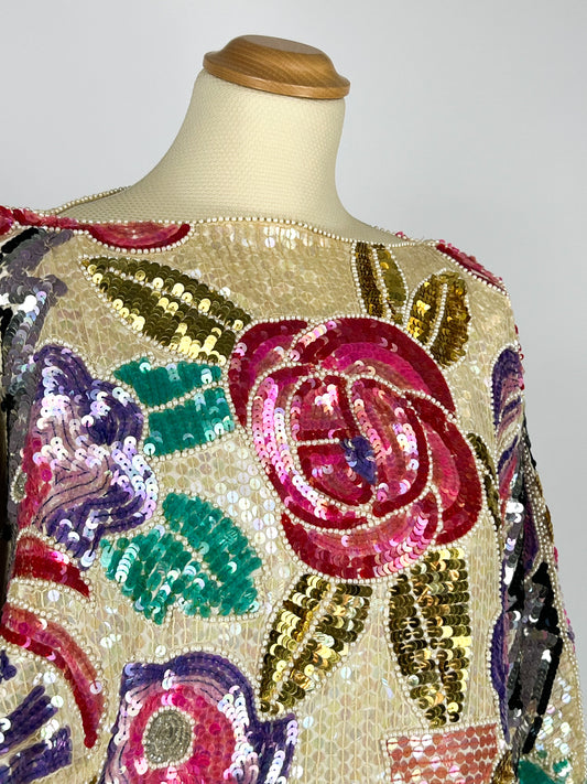 Pull à sequins fait main des années 80