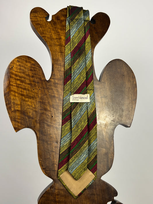 Cravate vintage Gianni Versace en shantung de soie régimentaire