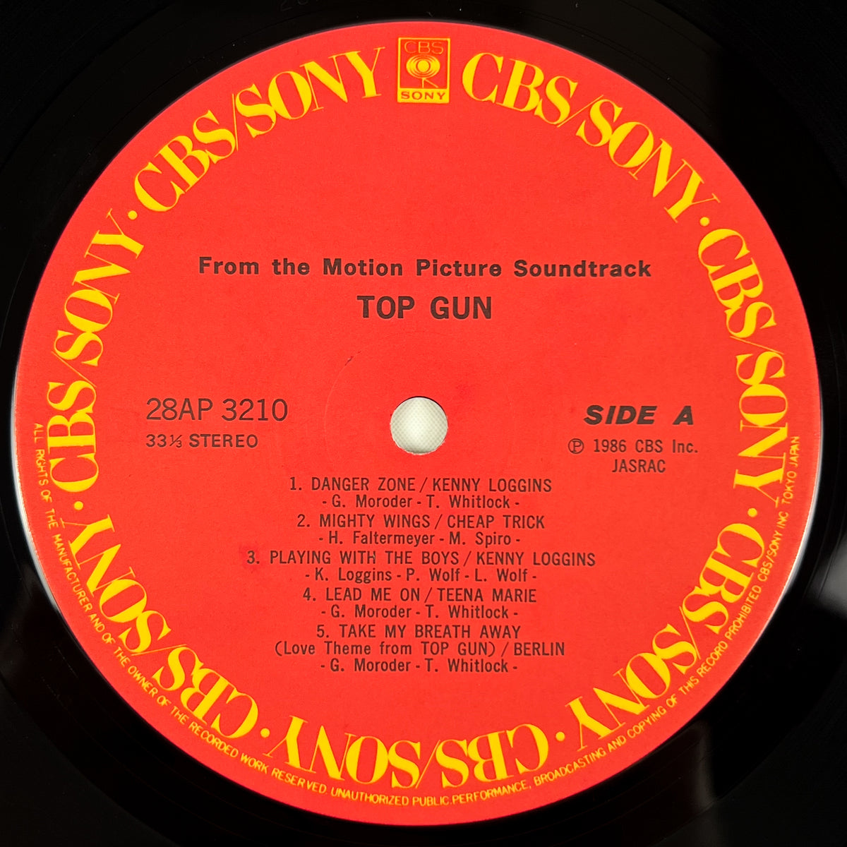 TOP GUN – Original Soundtrack Prima Stampa Giapponese 28AP 3210 1986 OBI SHRINK