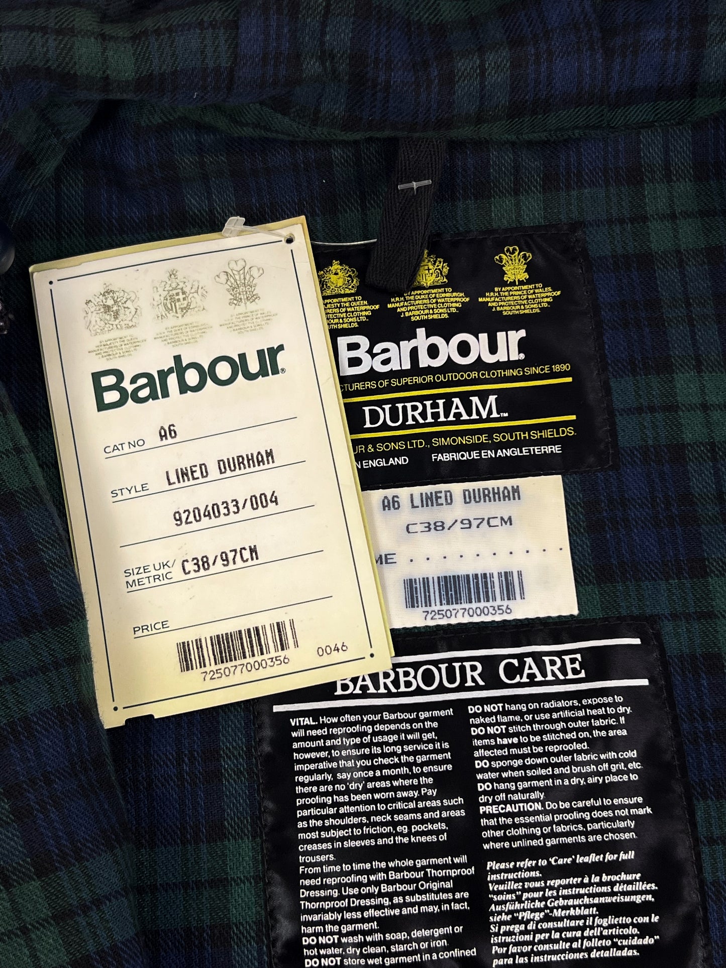 Barbour Durham 1992 C38 (S/M) - COMPLETO