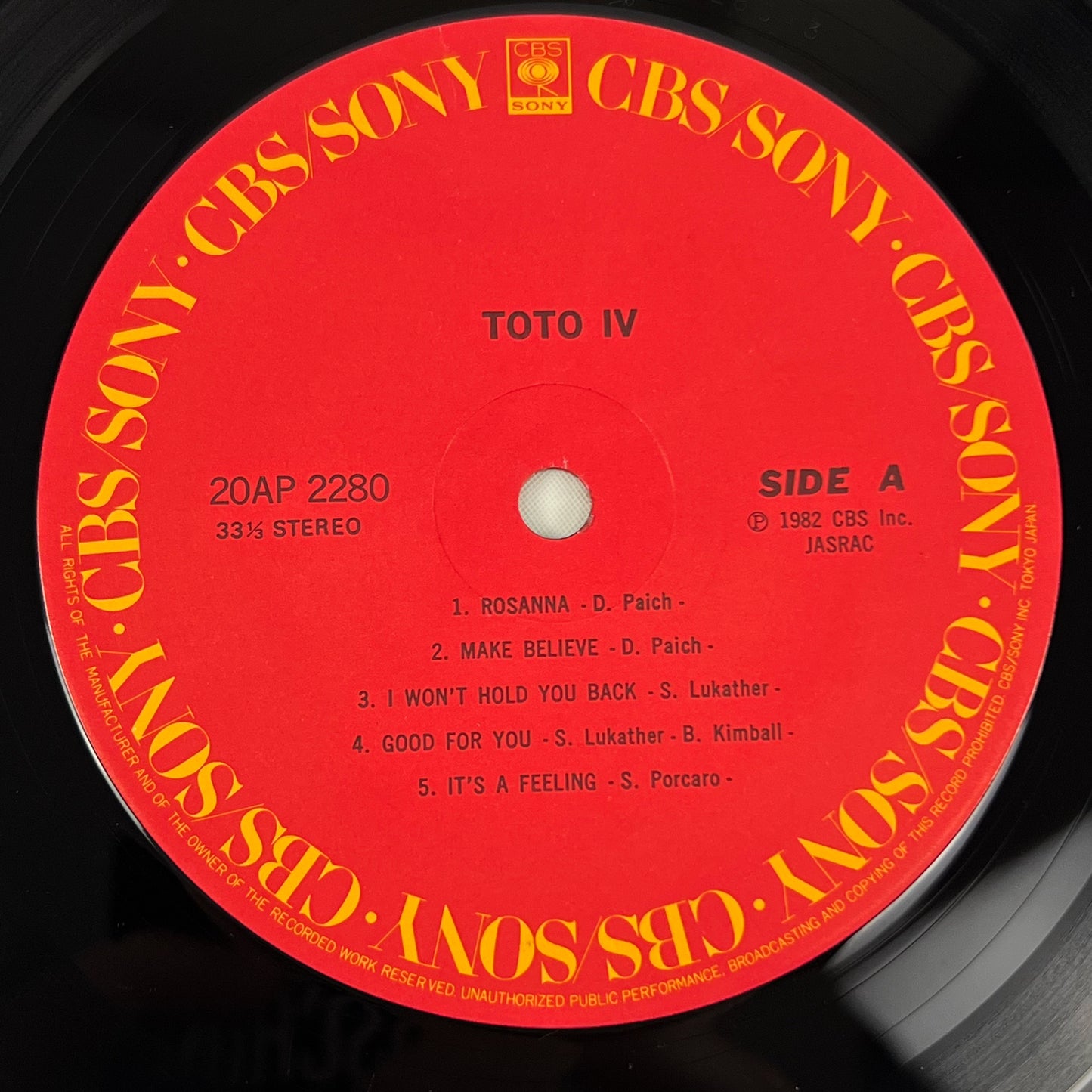 TOTO – Toto IV 1ère Édition Japonaise – CBS/Sony 20AP 2280 1982 SOUS BLISTER