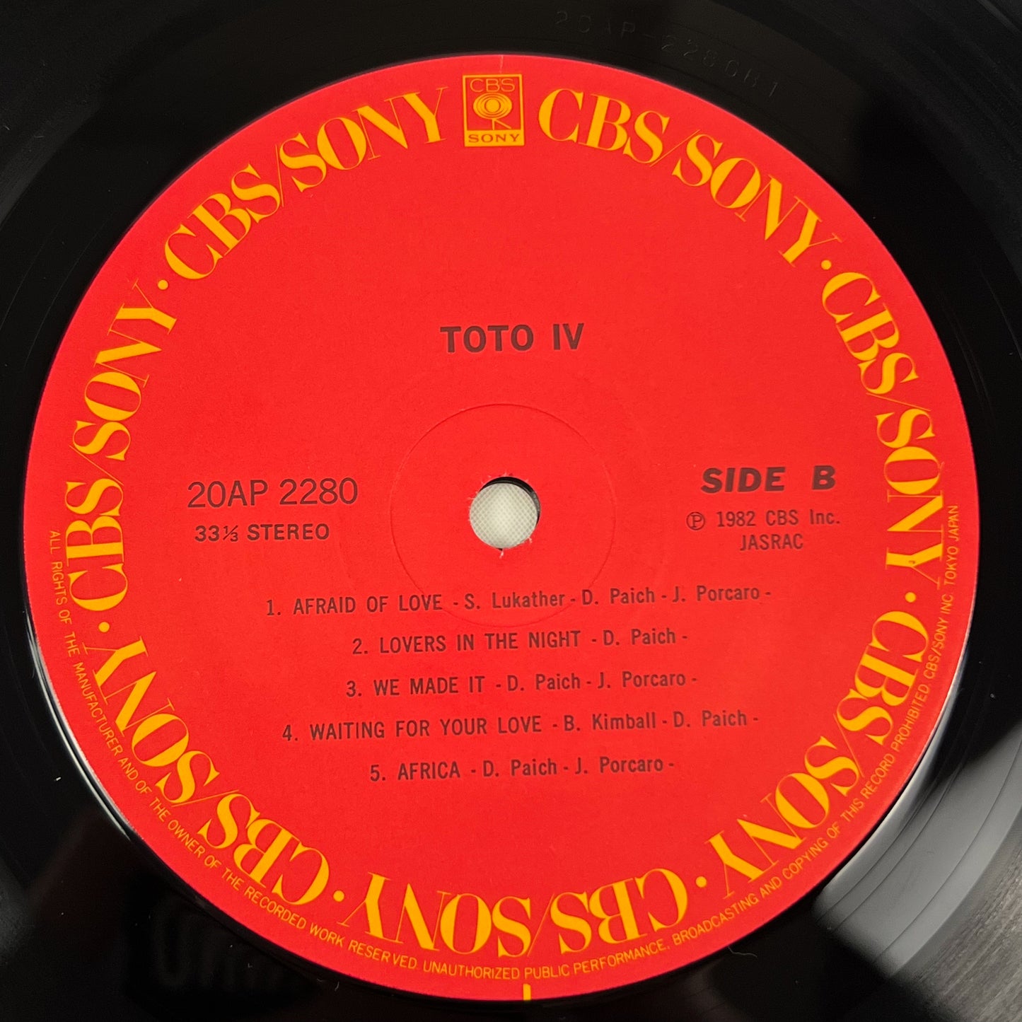 TOTO – Toto IV 1ère Édition Japonaise – CBS/Sony 20AP 2280 1982 SOUS BLISTER