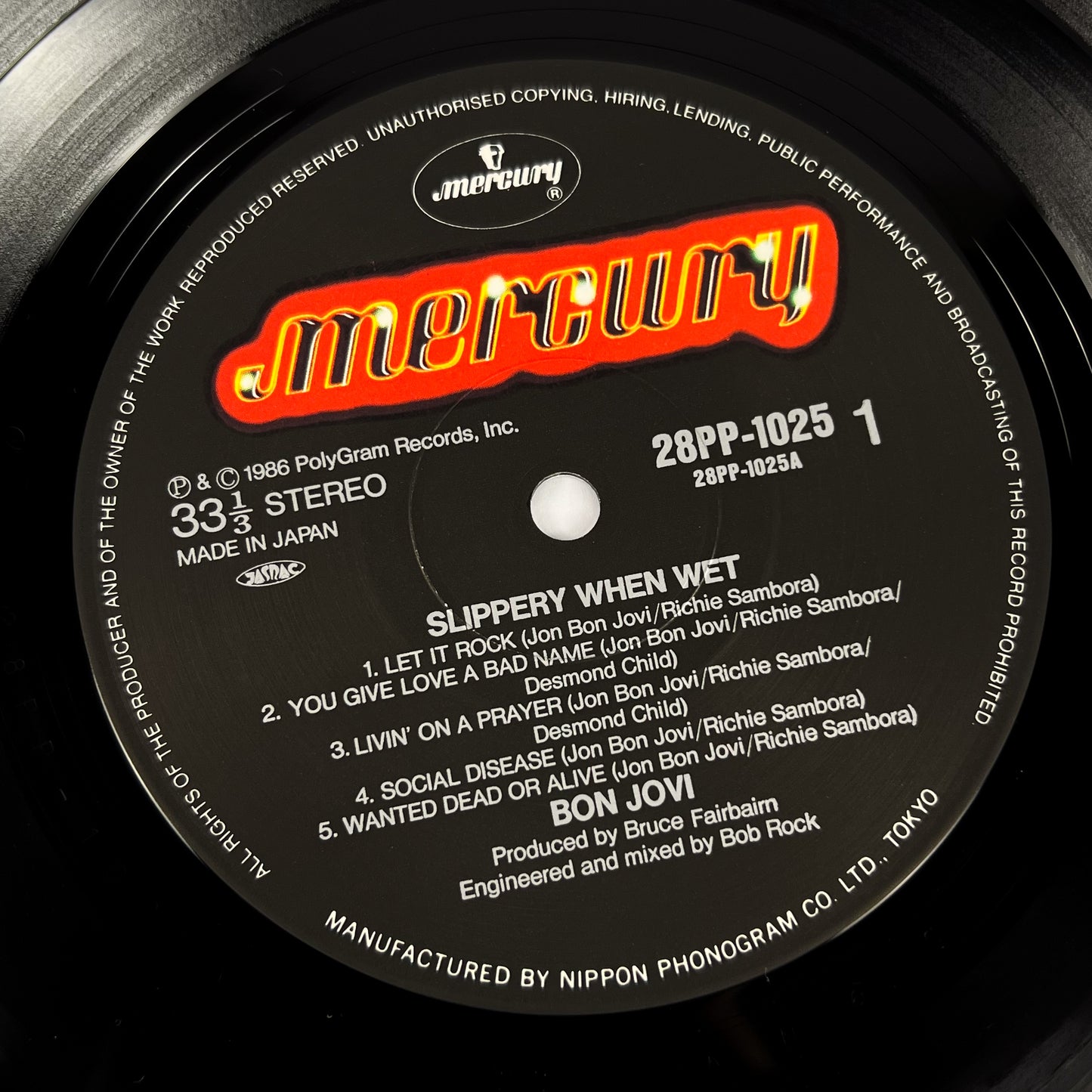 BON JOVI – Slippery When Wet 1st Japanese Edition – Mercury 28PP-1025 – 1986 (White OBI)