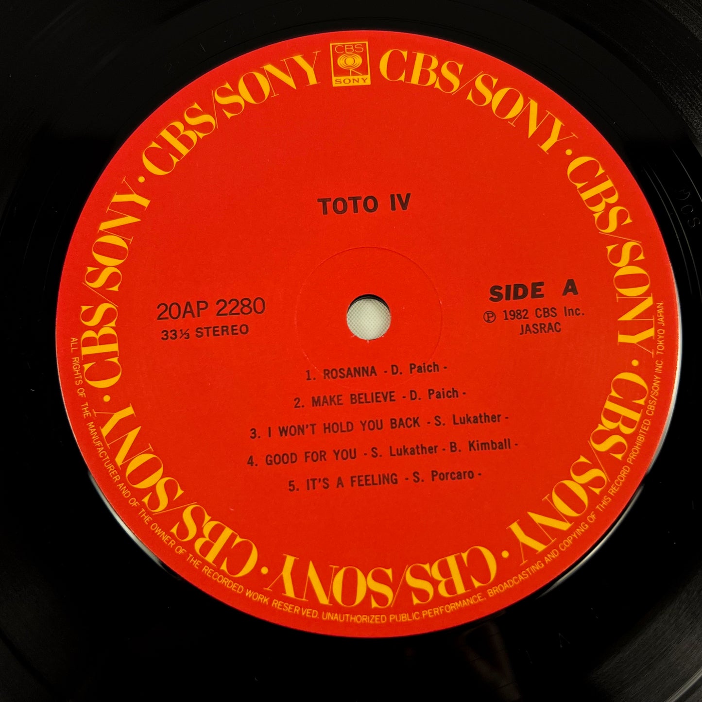 TOTO – Toto IV 1ª Edizione Giapponese – CBS/Sony 20AP 2280 1982