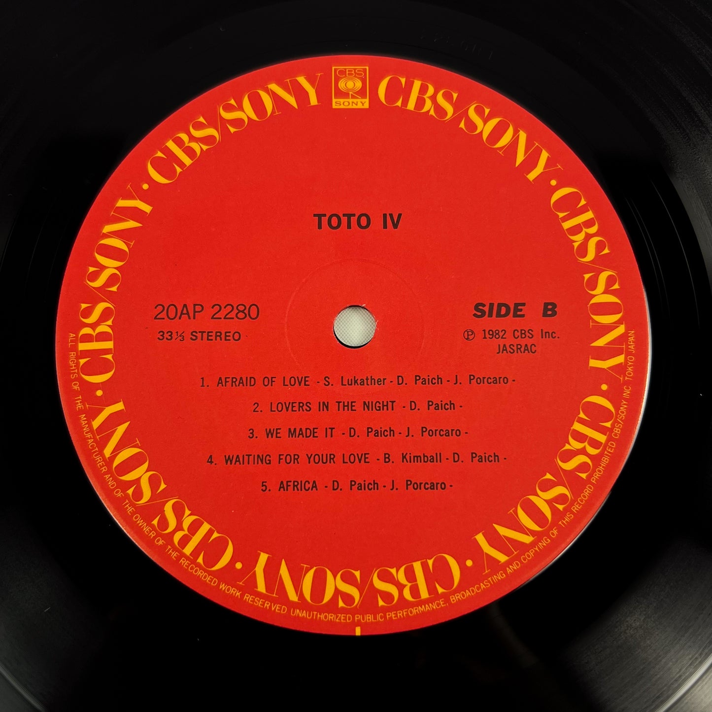 TOTO – Toto IV 1ª Edizione Giapponese – CBS/Sony 20AP 2280 1982