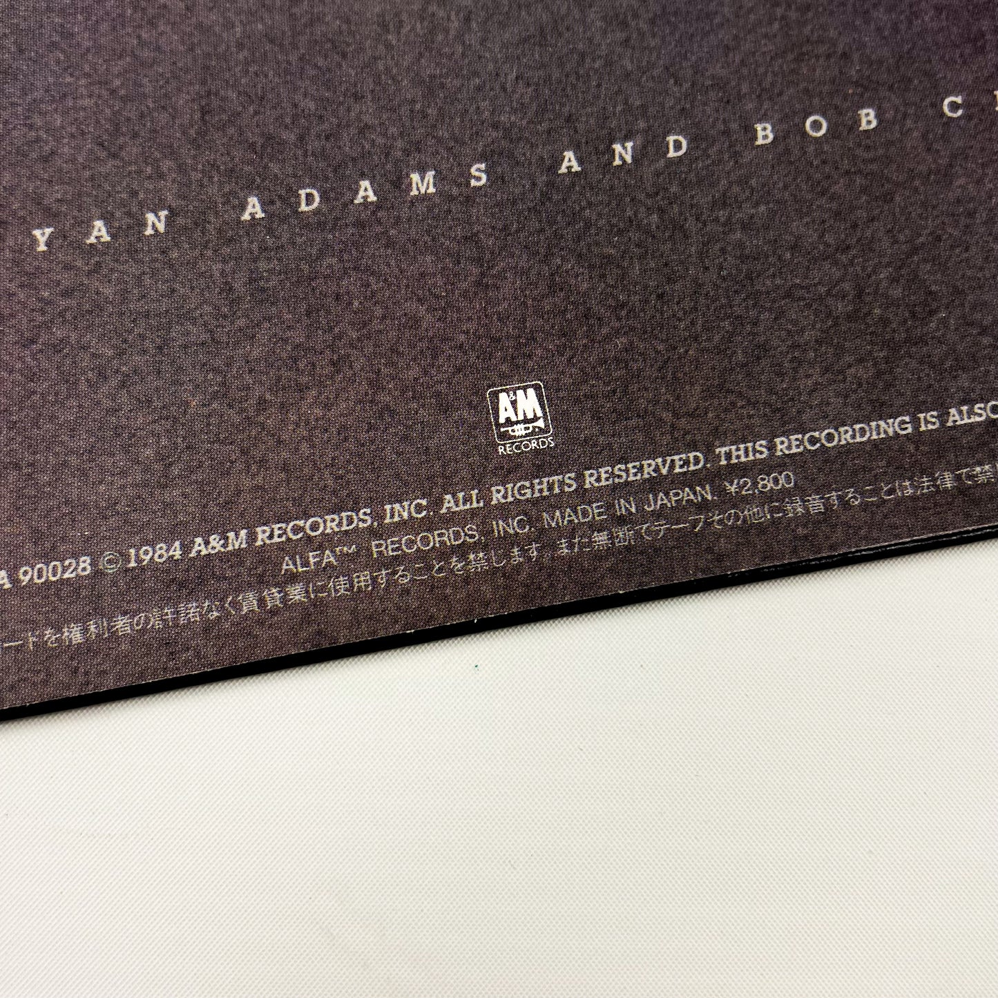 BRYAN ADAMS – Reckless – 1st Japanese Edition – A&amp;M / Alfa Records AMP-28100 1984