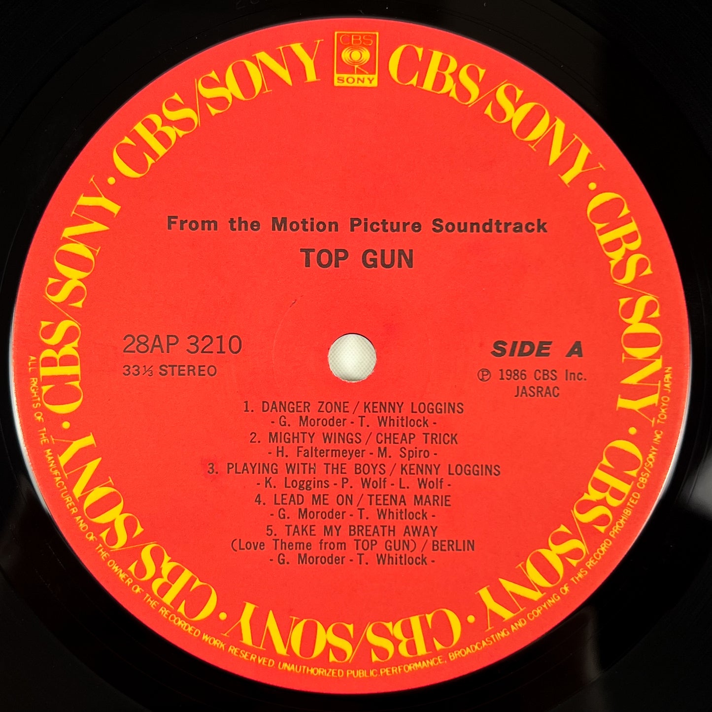 TOP GUN – OST Prima Stampa Giapponese 28AP 3210 1986 OBI SHRINK
