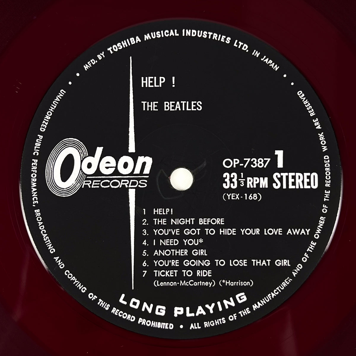 THE BEATLES – Help! Japanische Erstpressung OP-7387 1965 Rotes Vinyl