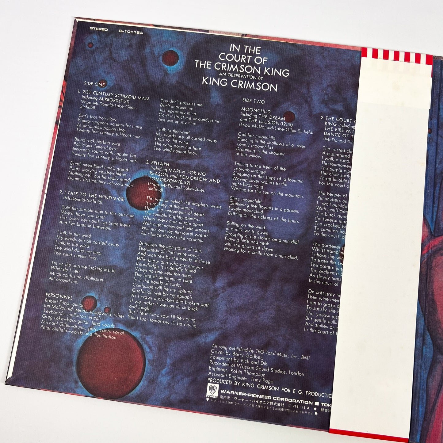 KING CRIMSON – In The Court Of The Crimson King - Stampa Giapponese – Atlantic P-10115A Gatefold 1971