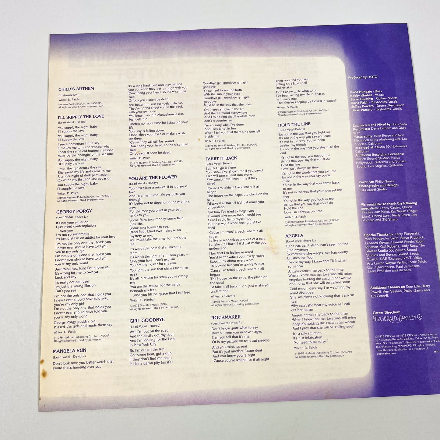 TOTO – Toto 1ª Edizione Giapponese – CBS/Sony 25AP-1151 1978