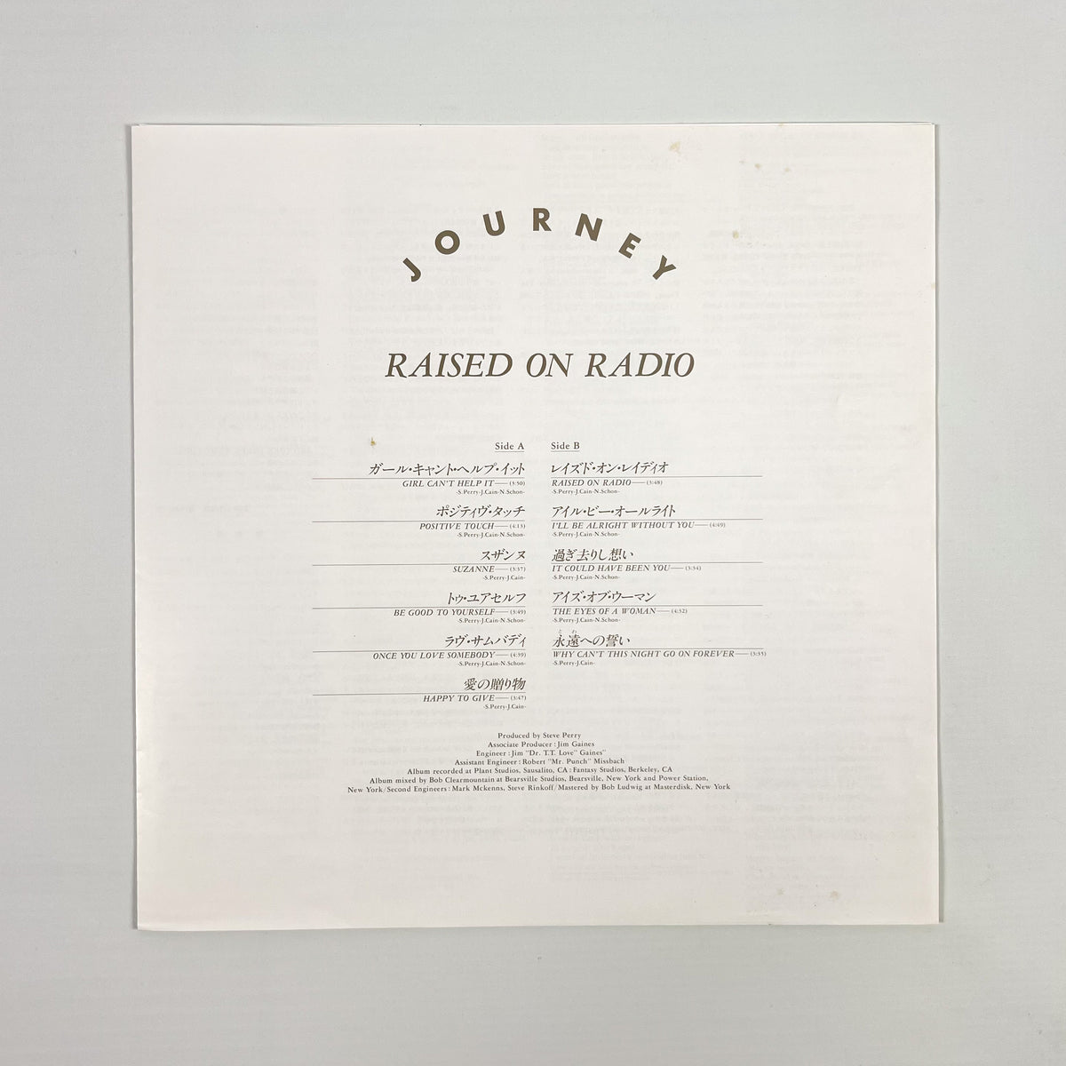 JOURNEY – Raised On Radio First Japanese Pressing 28AP 3177 1986 OBI SHRINK BACKSTAGE PASS