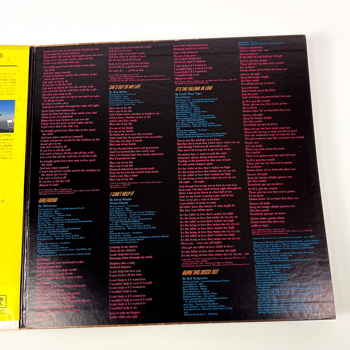 MICHAEL JACKSON – Off The Wall - Stampa Giapponese - EPIC/SONY 25-3P-149 1982 OBI Suzuki