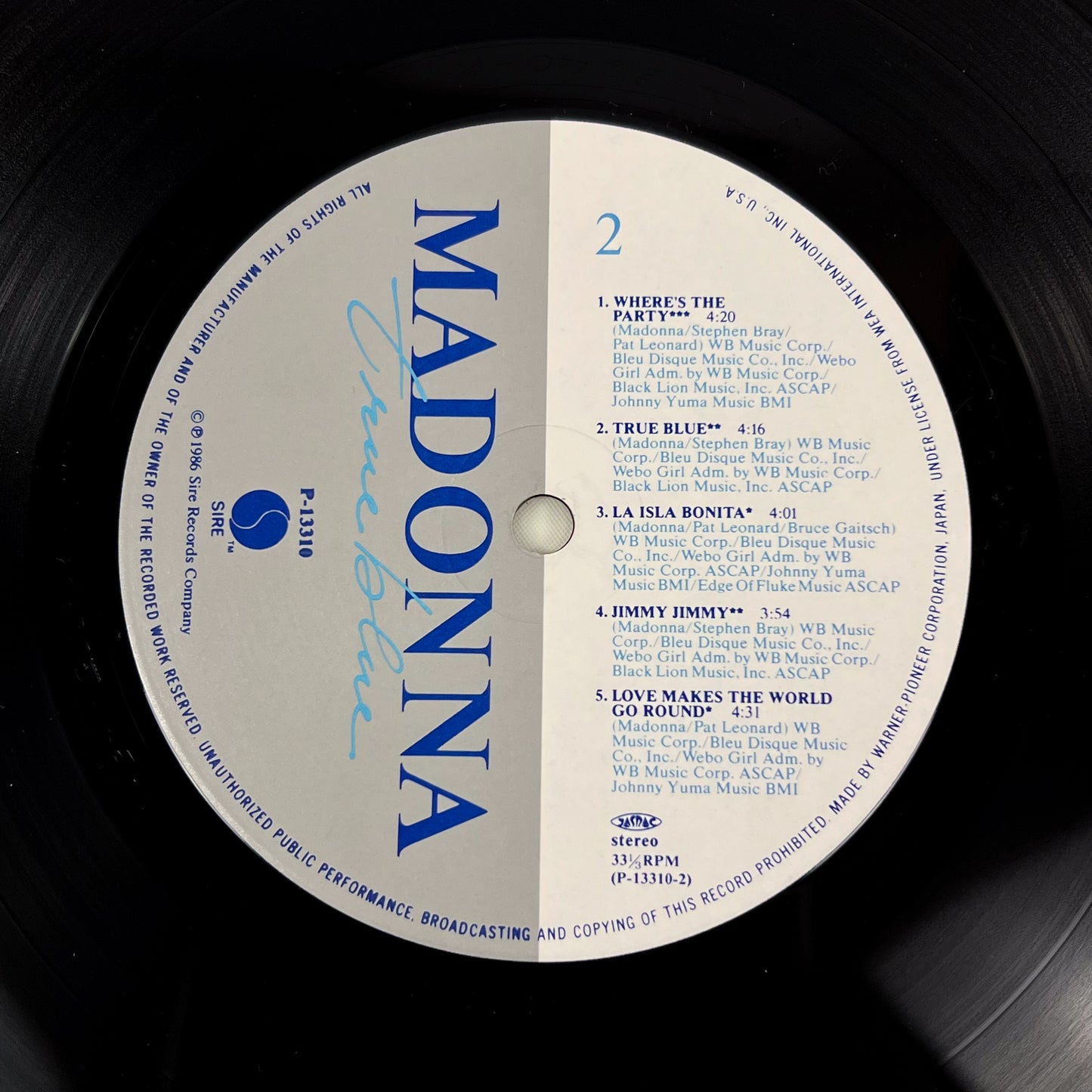 MADONNA – True Blue 1ª Edizione Giapponese - Warner Pioneer P-13310 1986 PROMO