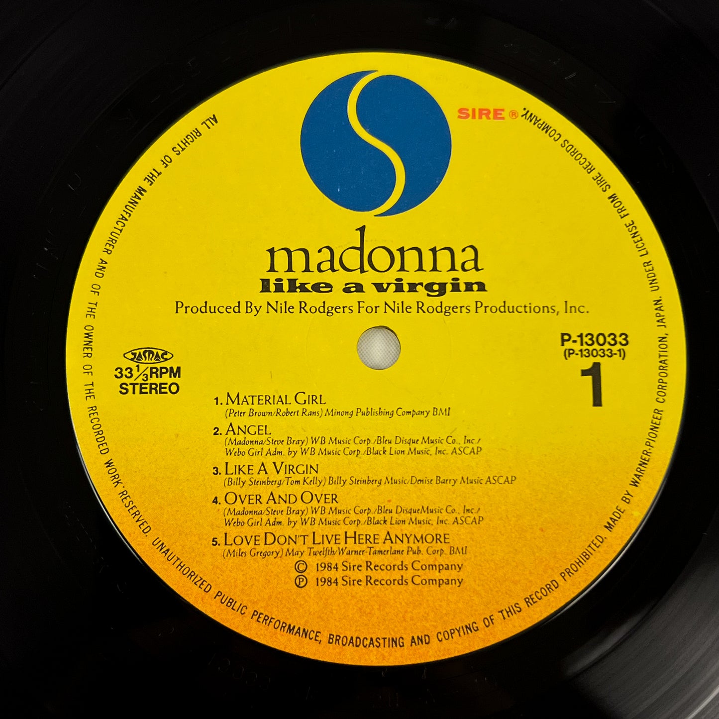 MADONNA – Like a Virgin 1st Japanese Edition – Warner Pioneer P-13033 1984 SHRINK