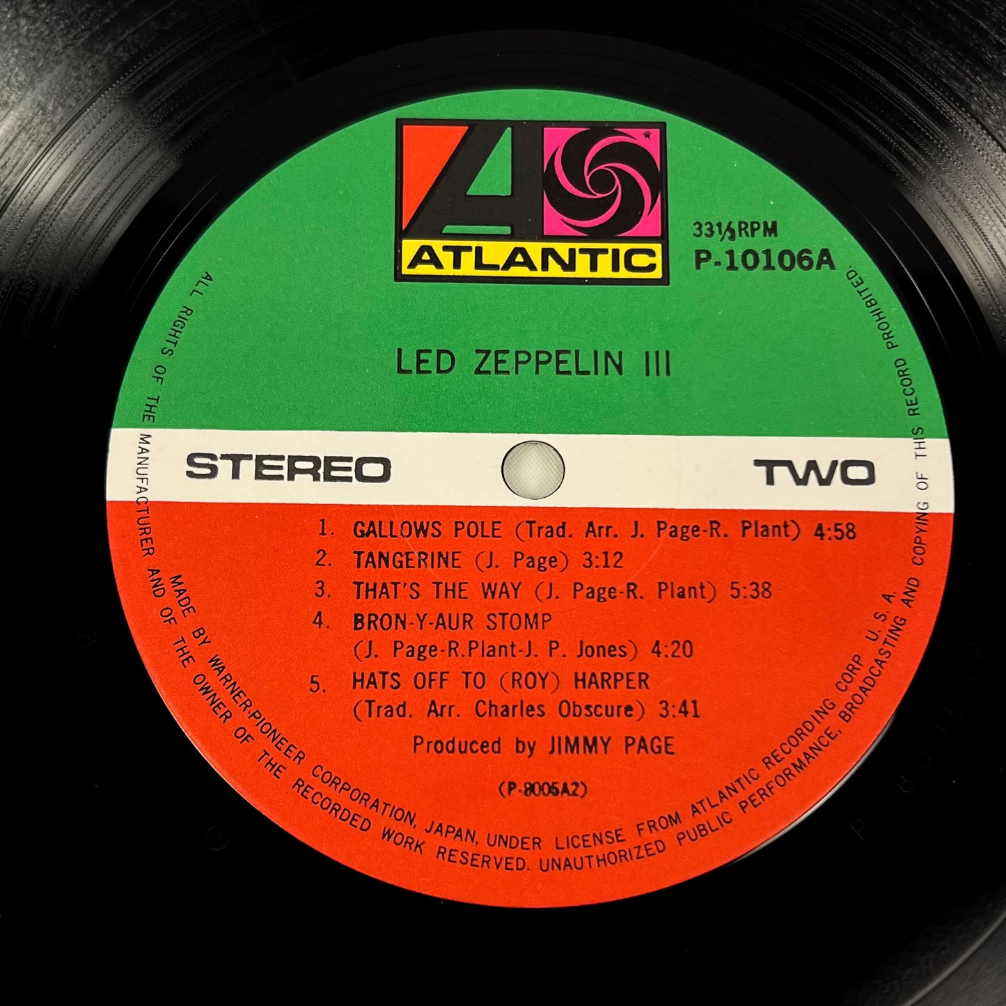 LED ZEPPELIN III - Pressage japonais - Atlantic P-10106A 1976 POSTER