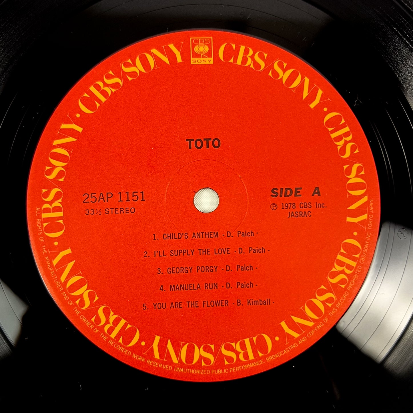 TOTO – S/T 1ère Édition Japonaise – CBS/Sony 25AP-1151 1978