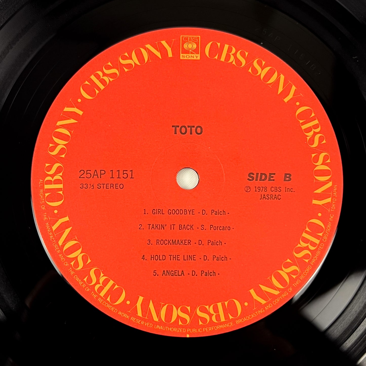 TOTO – S/T 1ère Édition Japonaise – CBS/Sony 25AP-1151 1978