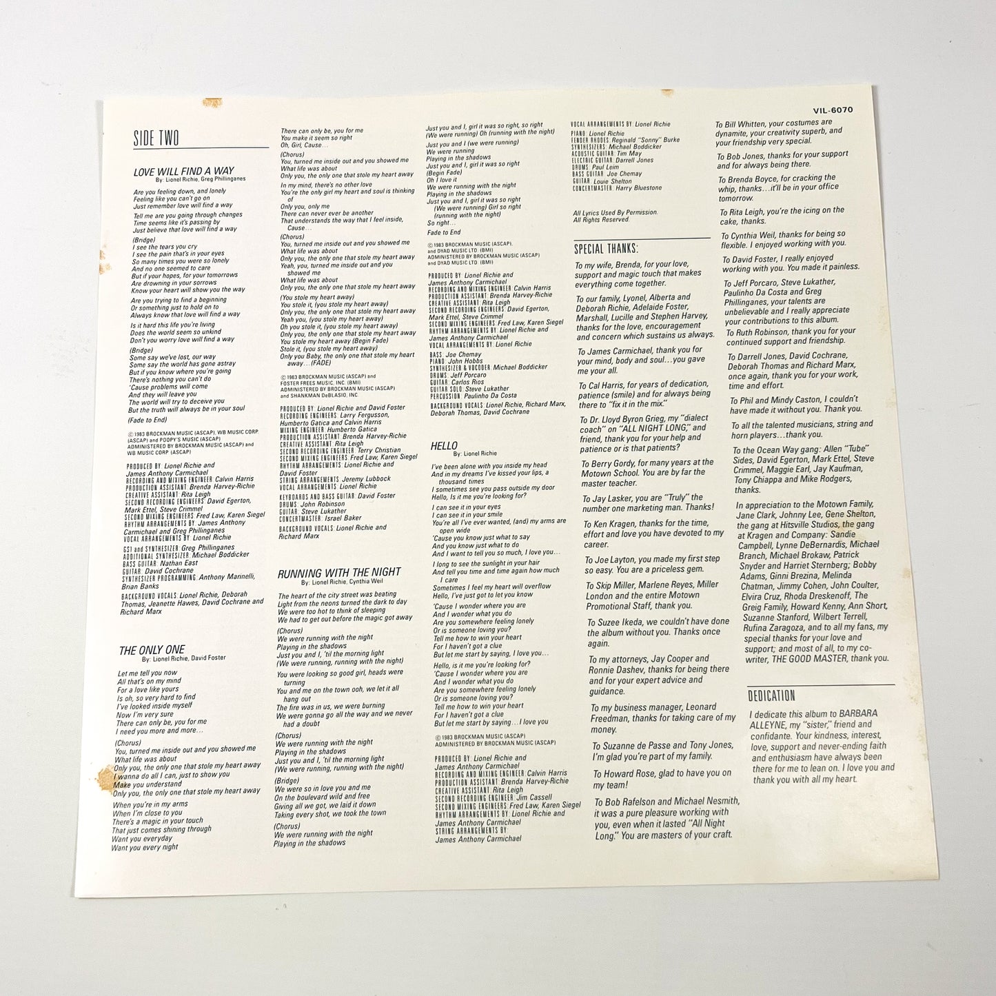 LIONEL RICHIE – Can’t Slow Down 1ª Edizione Giapponese - Motown VIL-6070 1983
