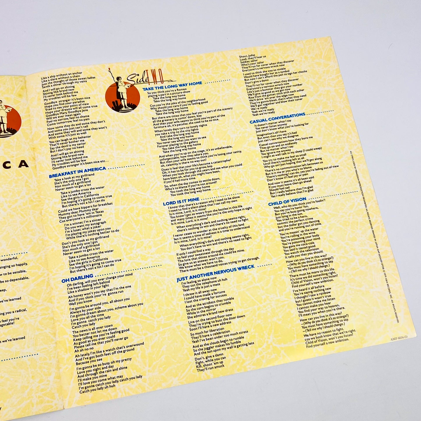 SUPERTRAMP – Breakfast In America 1ª Edizione Giapponese –  A&M AMP-6034 1979