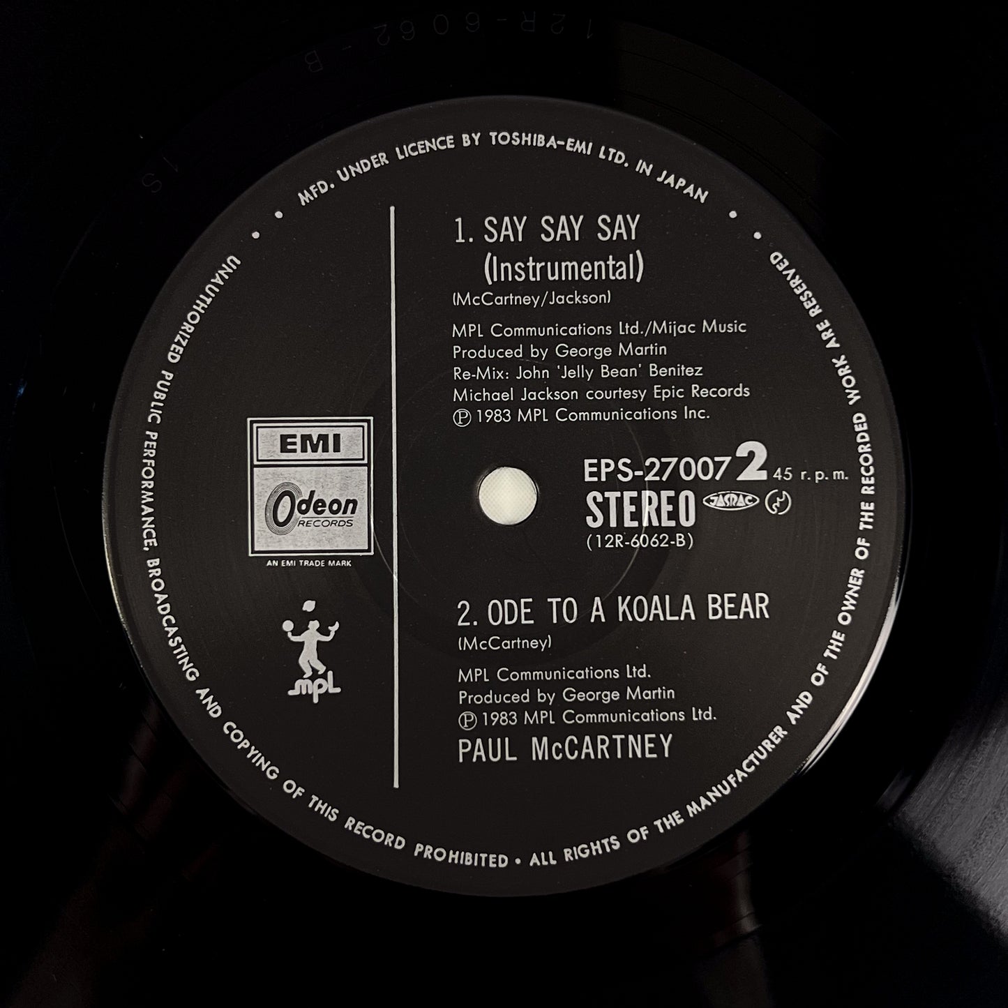 PAUL McCARTNEY & MICHAEL JACKSON – Say Say Say Japan 12” Maxi Single - Odeon EPS-27007 1983