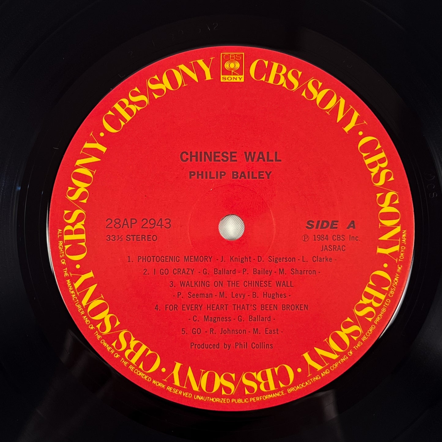 PHILIP BAILEY – Chinese Wall  1ª Edizione Giapponese - CBS/Sony 28AP 2943 1984 SHRINK