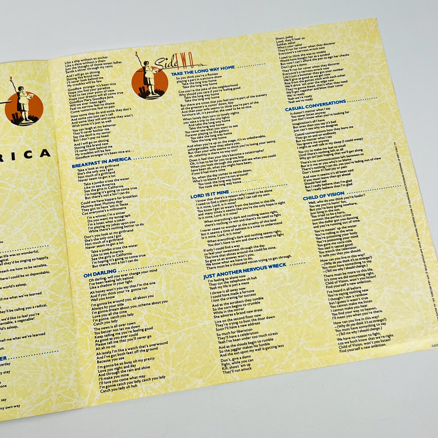 SUPERTRAMP – Breakfast in America 1ª Edizione Giapponese  – A&M AMP-6034 1979 RARO OBI BIANCO