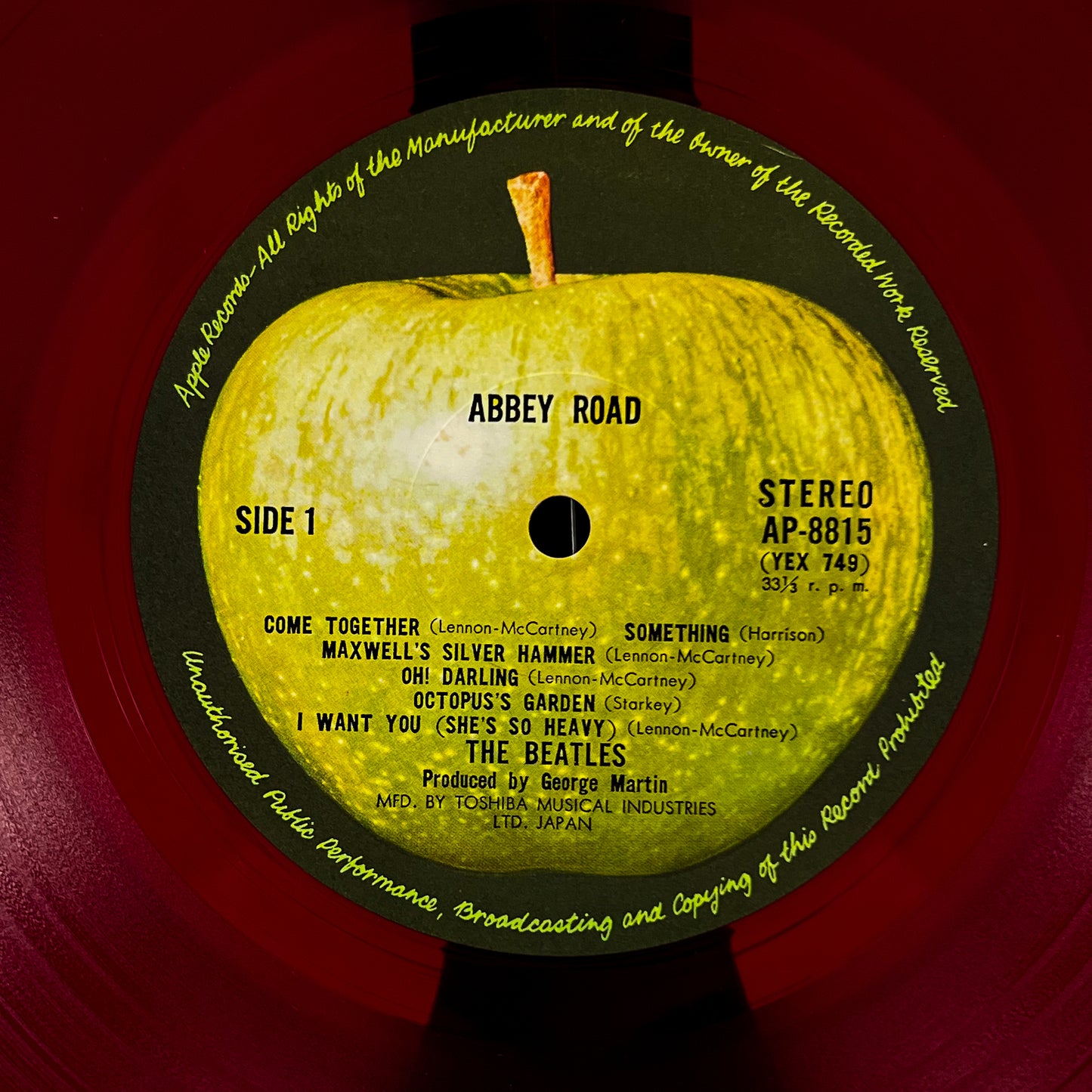 THE BEATLES – Abbey Road - 1ª Edizione Giapponese Apple AP-8815 1969 ROSSO + ERRORE DI STAMPA