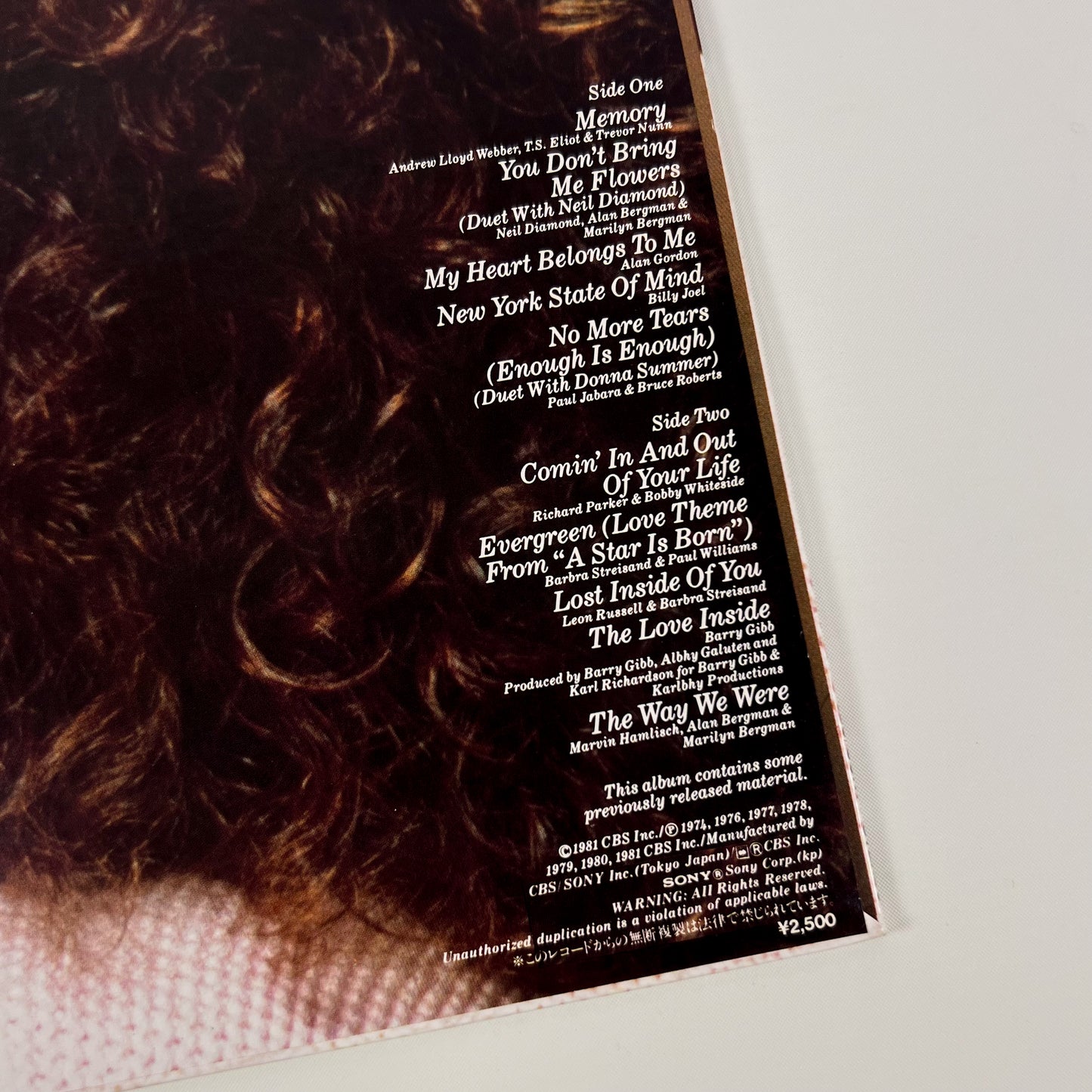 BARBRA STREISAND – Memories 1ª Edizione Giapponese - CBS/Sony 25AP-2229 1981