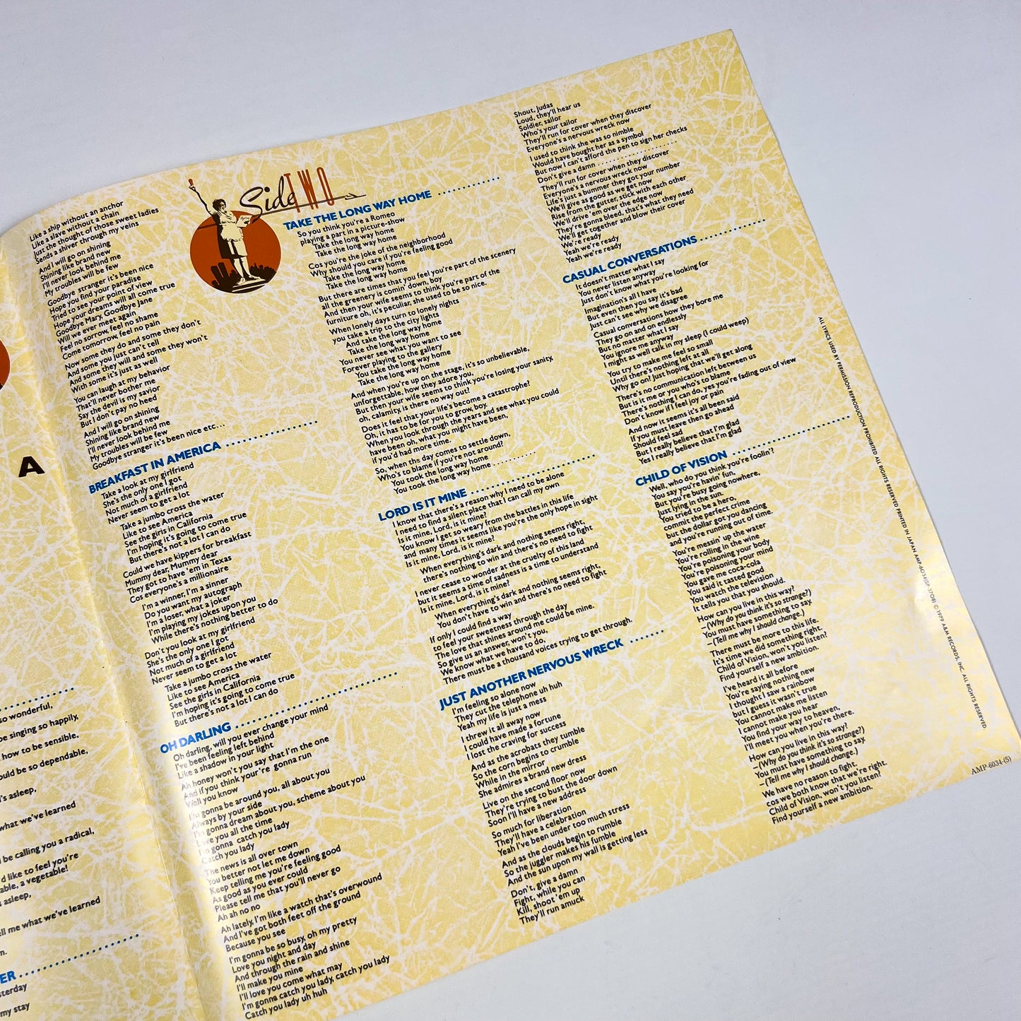 SUPERTRAMP – Breakfast In America Prima Stampa Giapponese AMP-6034 1979 OBI BIANCO