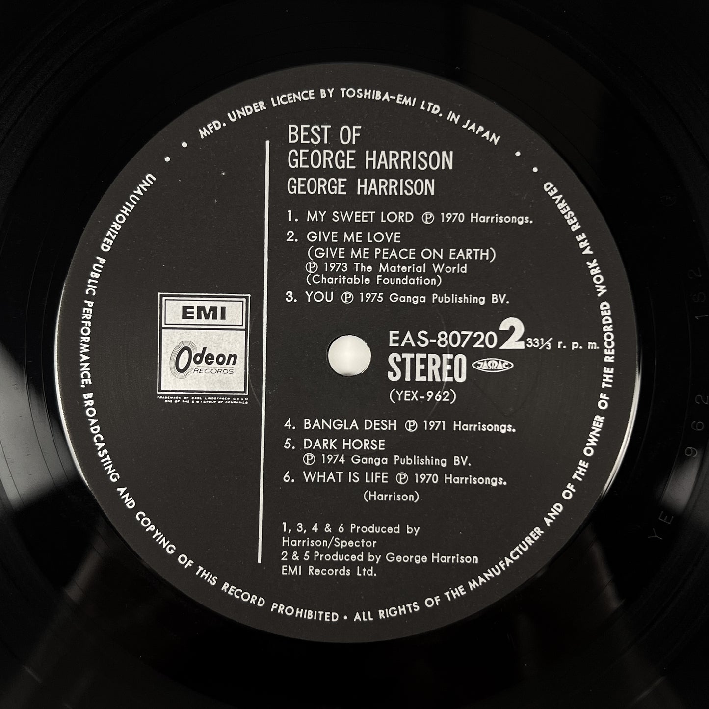 GEORGE HARRISON – The Best Of George Harrison Prima Stampa Giapponese EAS-80720 1977 OBI
