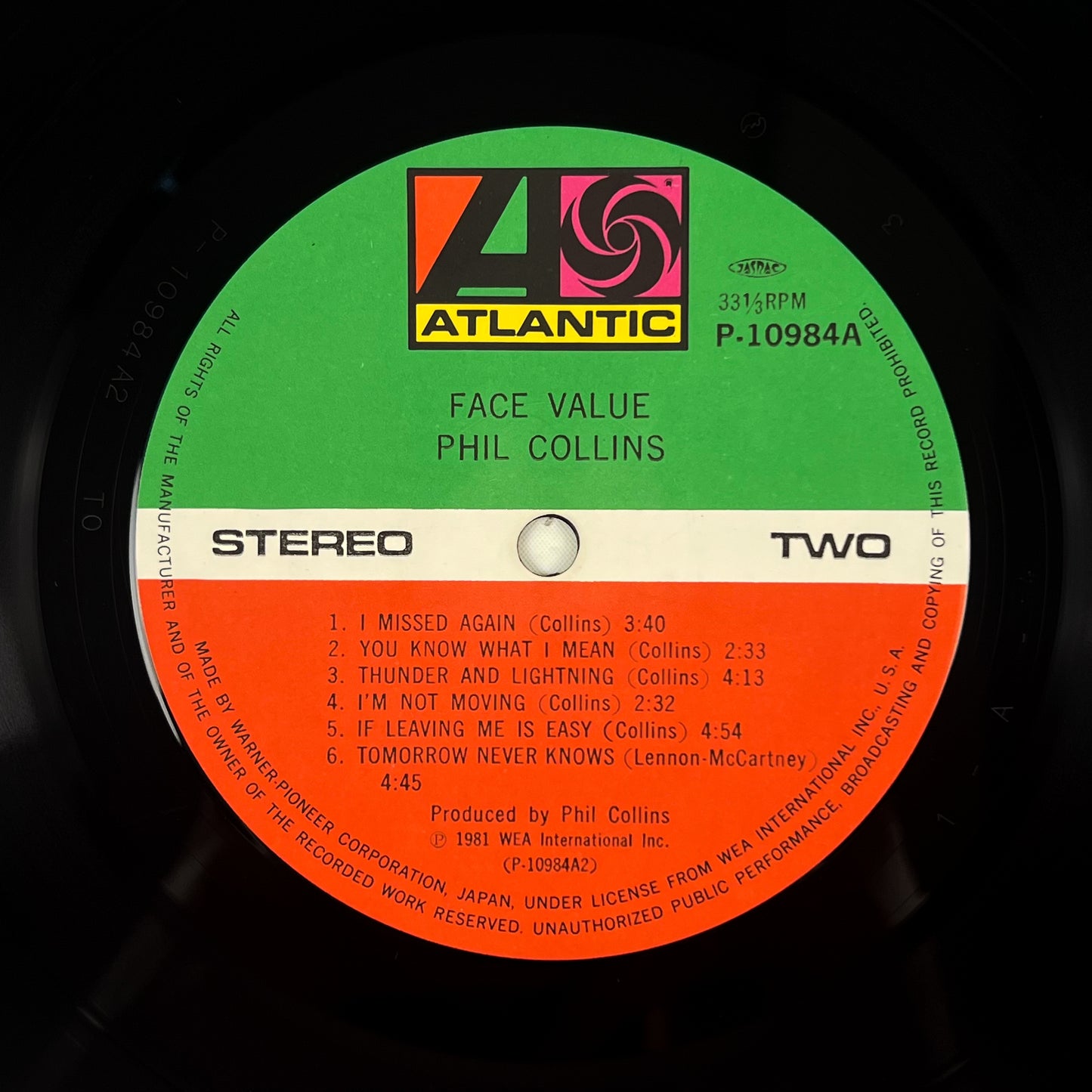 PHIL COLLINS – Face Value Prima Stampa Giapponese P-10984A 1981 OBI