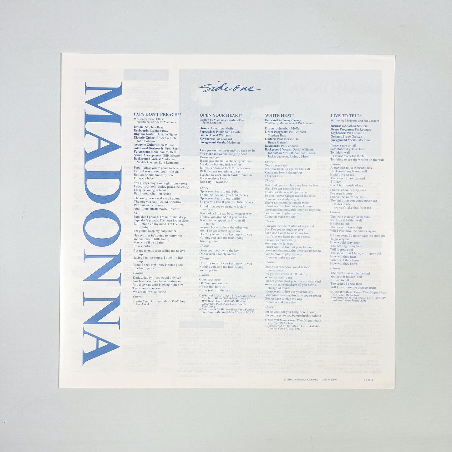 MADONNA – True Blue Prima Stampa Giapponese P-13310 1986 OBI POSTER